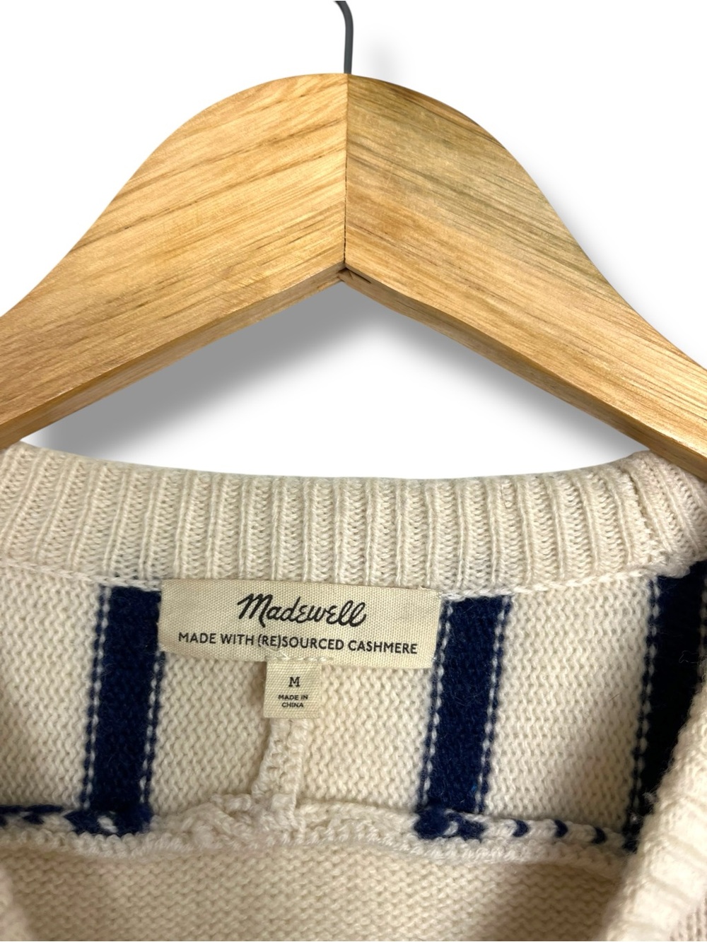 Madewell (Re)sourced Cashmere Wool Striped Crewneck Sweater Navy Cream Boxy M - Picture 7 of 12